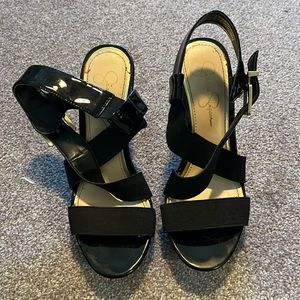 Jessica Simpson black and gold wedges size 7